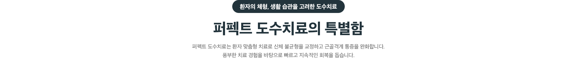 환자의 체형과 생활 습관을 고려한 퍼펙트 도수치료의 특별함 - 신체 불균형을 교정하고 근골격계 통증을 완화하는 맞춤형 치료
