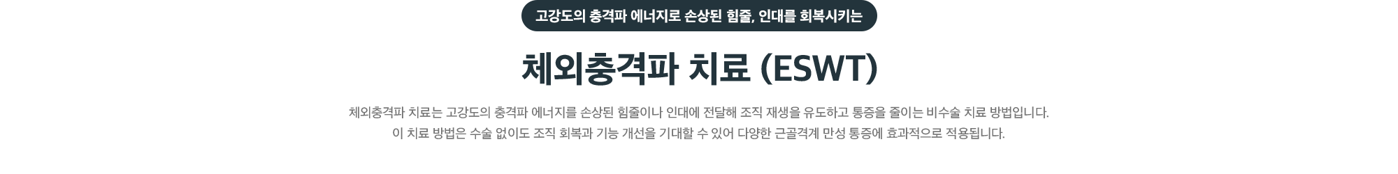 고강도 충격파 에너지로 손상된 힘줄, 인대를 회복시키는 체외충격파 치료(ESWT) - 조직 재생을 유도하고 통증을 줄이는 비수술 치료