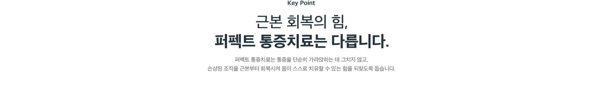근본 회복의 힘, 퍼펙트 통증치료는 다릅니다 - 손상된 조직을 근본부터 회복시켜 몸이 스스로 치유하도록 돕는 치료