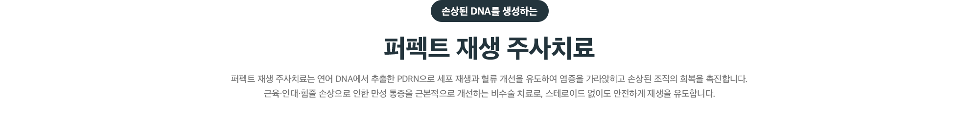 손상된 DNA를 생성하는 퍼펙트 재생 주사치료 - 연어 DNA에서 추출한 PDRN으로 세포 재생과 혈류 개선을 유도하는 비수술 치료