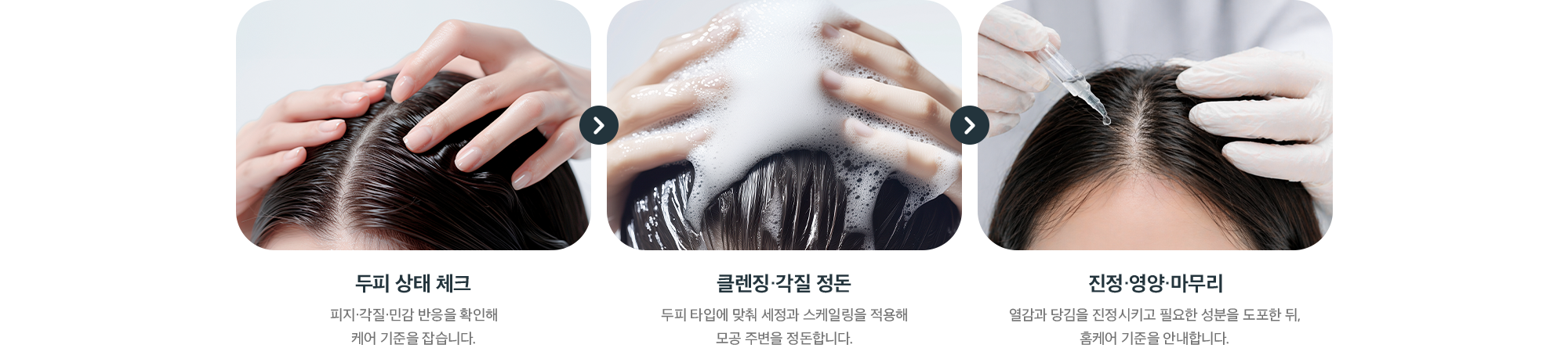 퍼펙트 헤드 스파 단계 - 두피 상태 체크, 클렌징·각질 정돈, 진정·영양·마무리